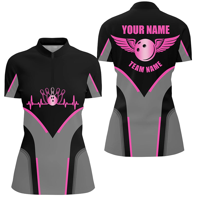 Custom Pink 3D Bowling Quarter Zip Shirt for Women N4686