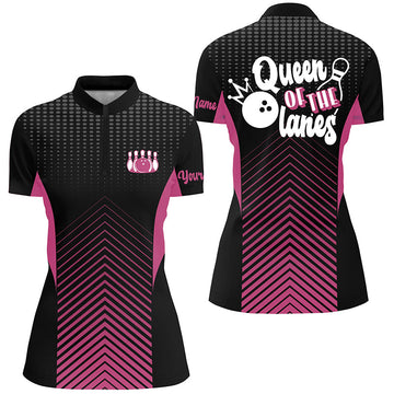 Women's Pink Bowling Quarter Zip Shirt - Queen of the Lanes N4687