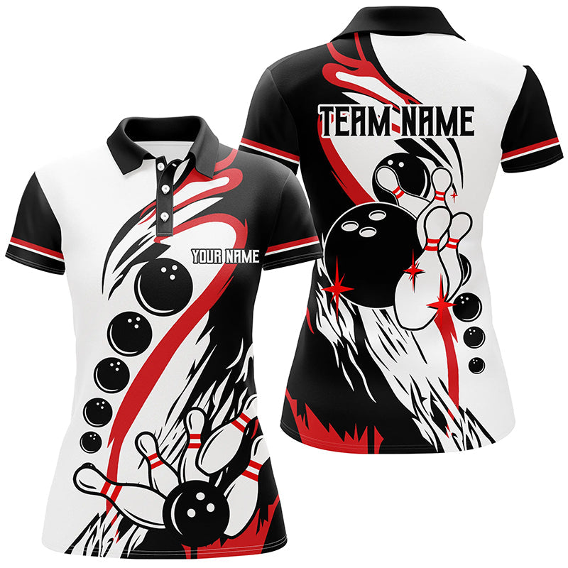 Women's Black & White Retro Bowling Polo Shirt N7061