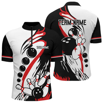 Men's Black and White Retro Bowling Quarter Zip Jersey N7061