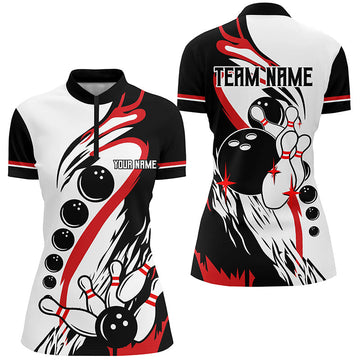 Women's Black & White Retro Bowling Quarter Zip Jersey N7061