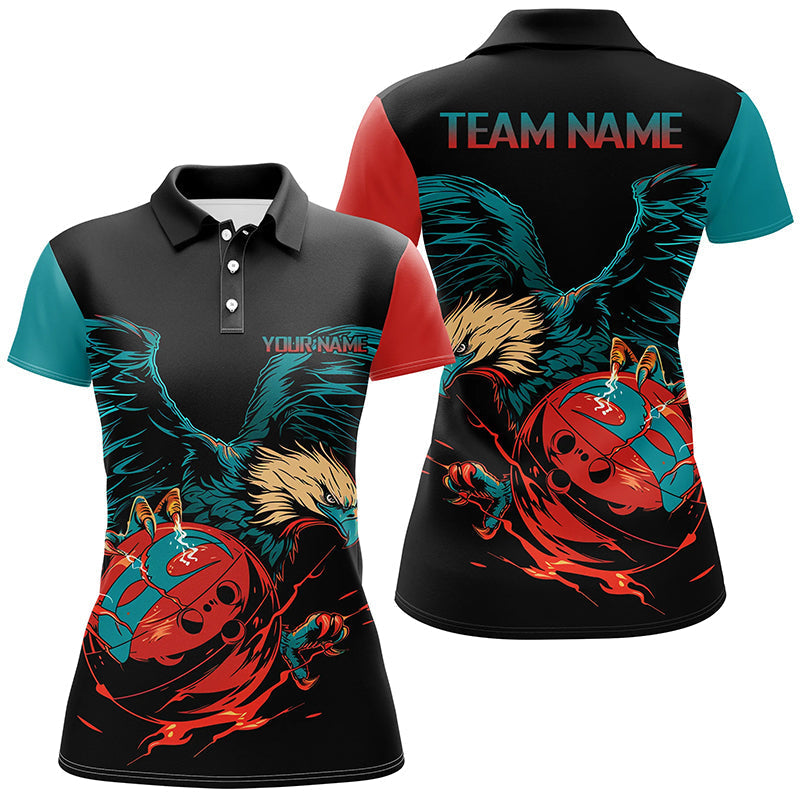 Personalised Retro Eagle Bowling Polo 1/4 Zip Shirt for Women N7892