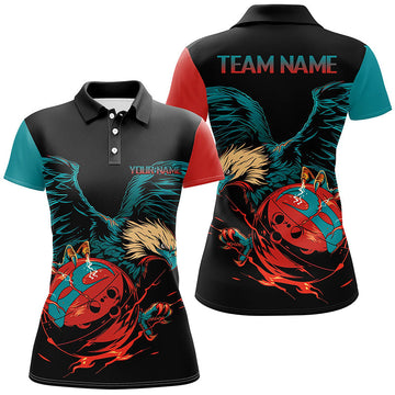 Personalised Retro Eagle Bowling Polo 1/4 Zip Shirt for Women N7892