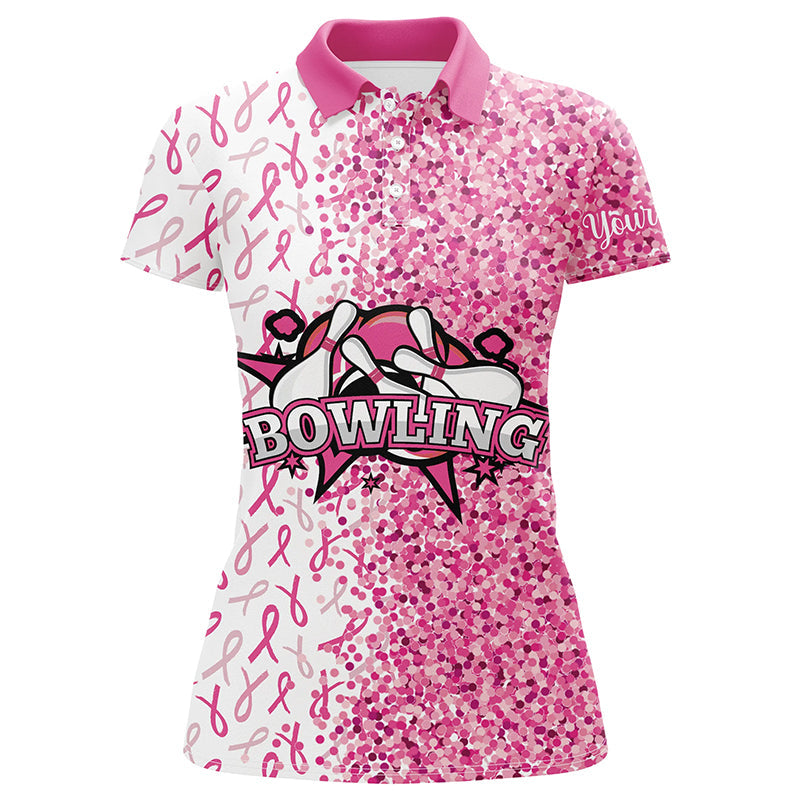 Pink Glitter Ribbon Bowling Shirts for Women - Breast Cancer Awareness N8104