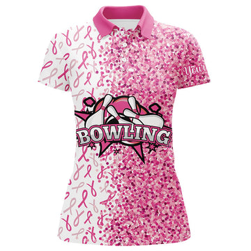 Pink Glitter Ribbon Bowling Shirts for Women - Breast Cancer Awareness N8104