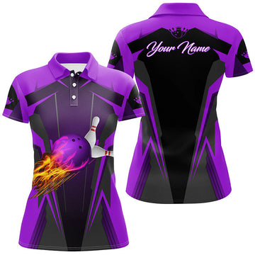 Personalised Women's Purple Bowling Polo Shirt with Flame Design N6440