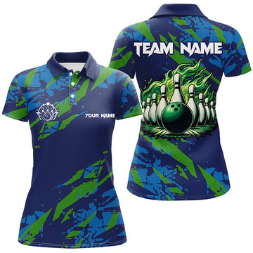 Women's Blue & Green Camo Bowling Polo Shirt N7529