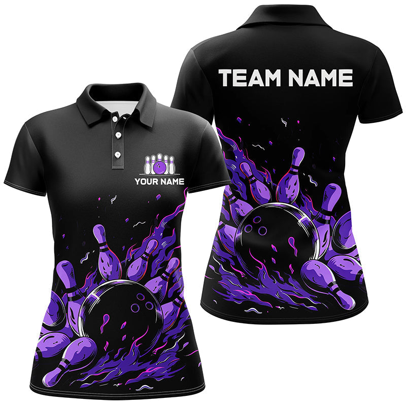 Women's Purple Flame Bowling Polo, Quarter Zip N7902