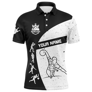 Men's Black & White Bowling Polo Shirt - Custom Team League N6211