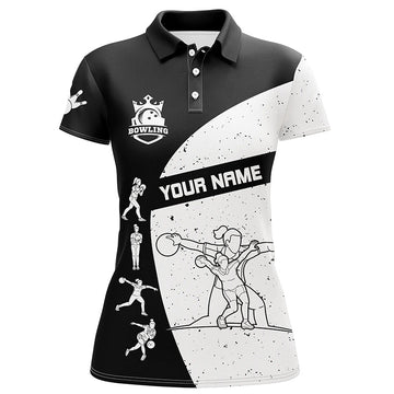 Women's Black & White Bowling Polo Shirt - Custom Team League Gift N6211