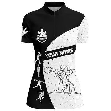 Women's Black & White Bowling Quarter Zip Team Shirt N6211
