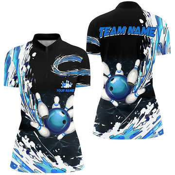 Blue Women's Bowling Quarter Zip Shirt - Custom Team Design N6461