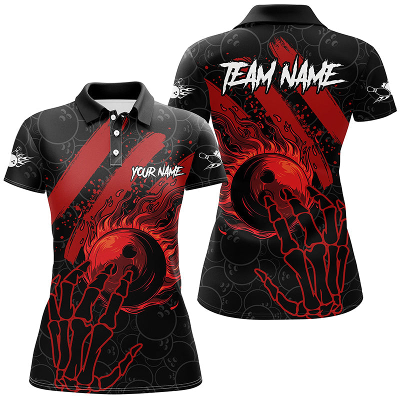 Women's Black/Red Flame Camo Bowling Polo, Quarter Zip Jersey N7914