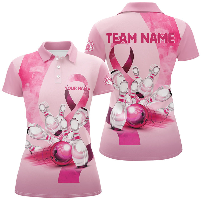 Pink Ribbon Custom Bowling Shirts for Women - Breast Cancer Awareness N8124