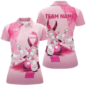 Pink Ribbon Custom Bowling Shirts for Women - Breast Cancer Awareness N8124