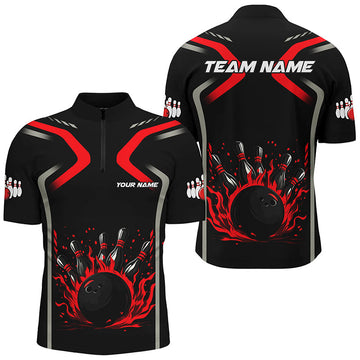 Men's Custom Red & Black Flame Bowling Shirts N8341