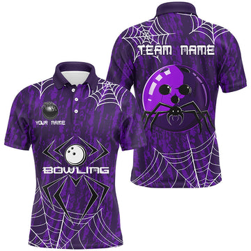 Men's Purple Camo Bowling Polo, 1/4 Zip Halloween Jersey N8343