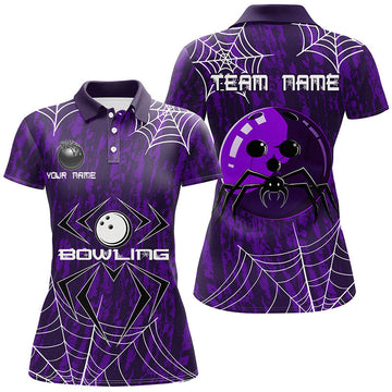 Women's Purple Camo Bowling Polo, 1/4 Zip Halloween Jersey N8343