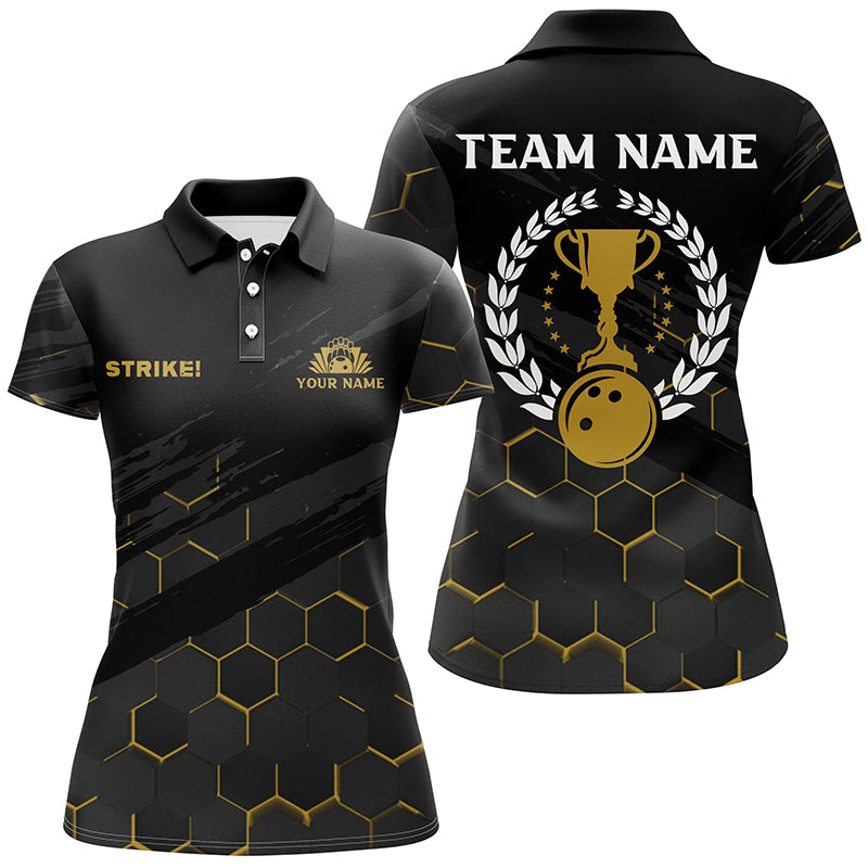 Black Women's Bowling Polo Shirt with Bee Pattern N6703