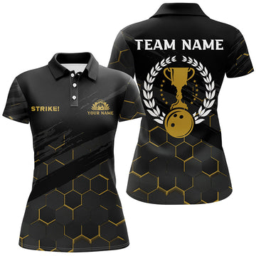 Black Women's Bowling Polo Shirt with Bee Pattern N6703
