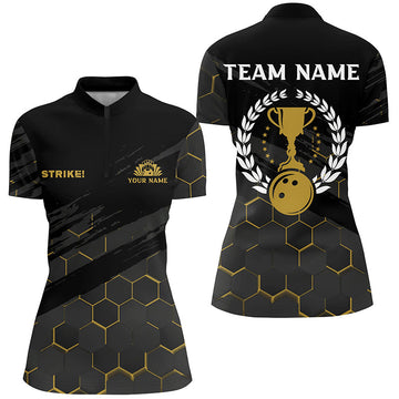 Black Women's Bowling Quarter-Zip Shirt with Bee Pattern N6703