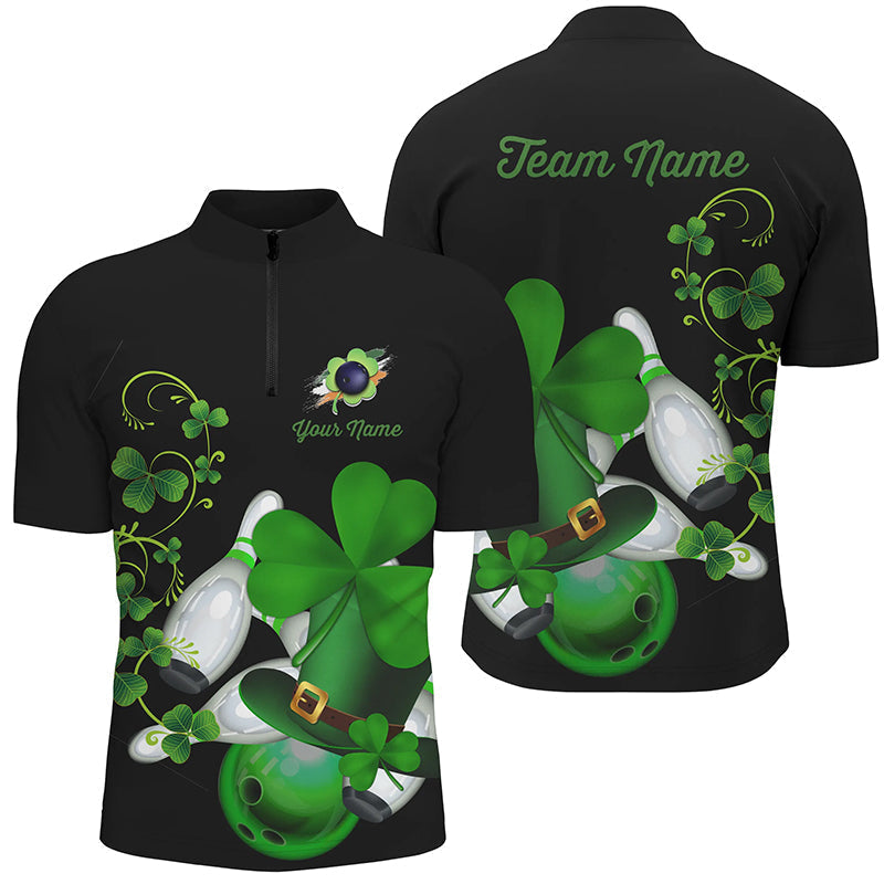 Men's Green Shamrock Bowling Quarter Zip Shirt - Custom St Patrick's Day Jersey N7195