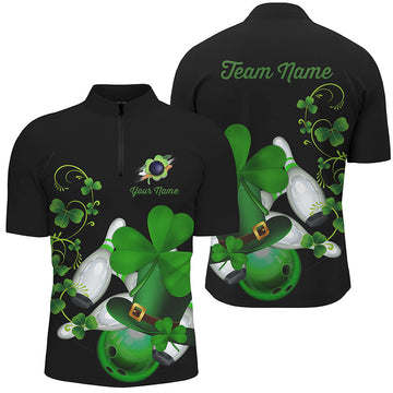 Men's Green Shamrock Bowling Quarter Zip Shirt - Custom St Patrick's Day Jersey N7195