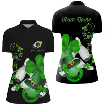 Women's Green Shamrock Bowling Quarter Zip Shirt - Custom St. Patrick's Day Jersey N7195