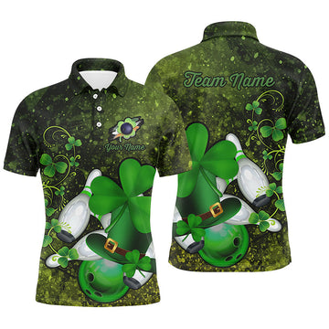 Green Shamrock Men's Bowling Polo Shirt - Custom St. Patrick's Day N7196