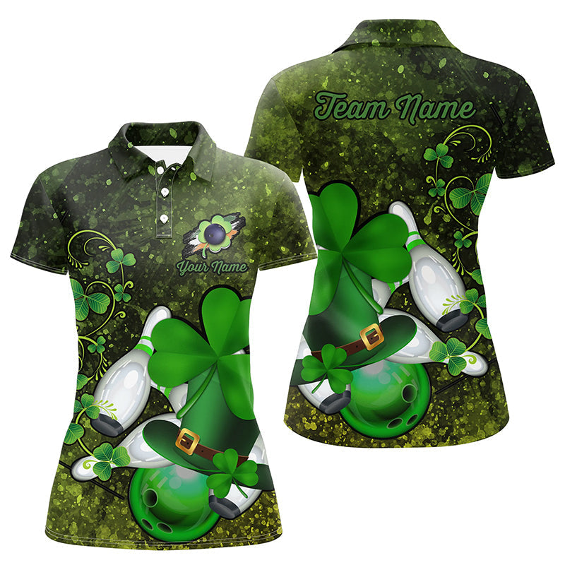 Green Shamrock Women's Bowling Polo Shirt - Custom St. Patrick's Day Jersey N7196
