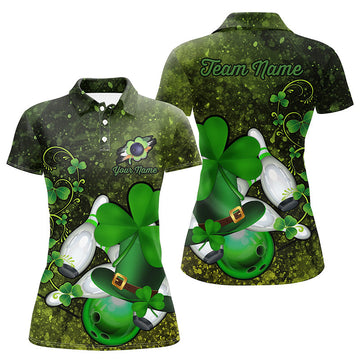 Green Shamrock Women's Bowling Polo Shirt - Custom St. Patrick's Day Jersey N7196