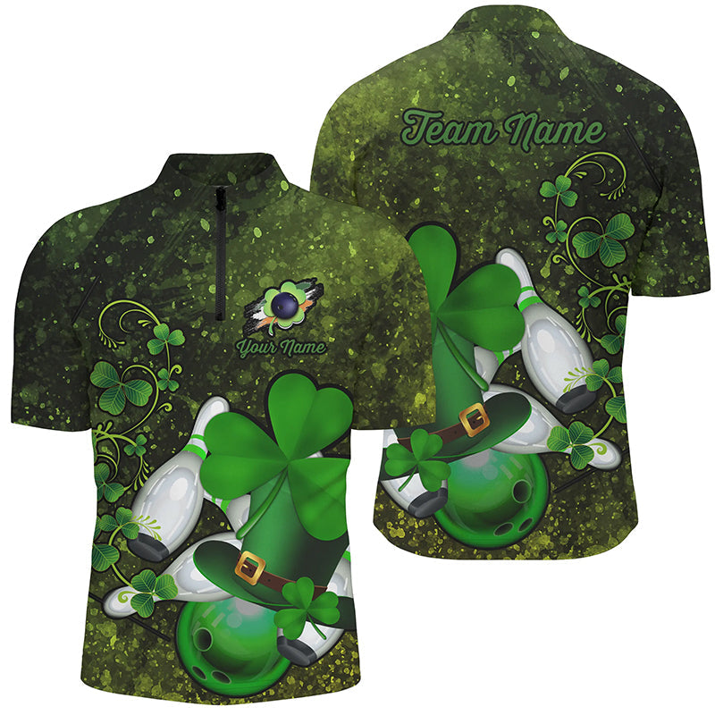 Green Shamrock Men's Bowling Quarter Zip Shirt - Custom St Patrick's Day Jersey N7196
