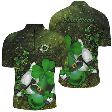 Green Shamrock Men's Bowling Quarter Zip Shirt - Custom St Patrick's Day Jersey N7196
