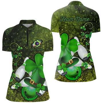 Women's Green Shamrock Bowling Quarter Zip Shirt - Custom St. Patrick's Day Jersey N7196
