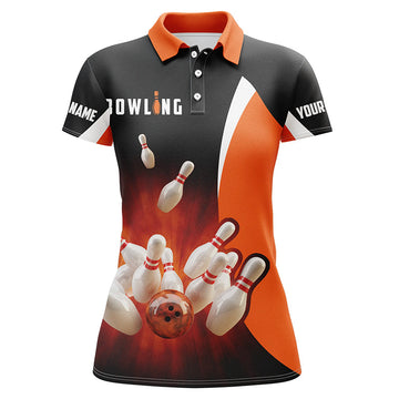 Retro Black & Orange Bowling Polo Shirt for Women N5054
