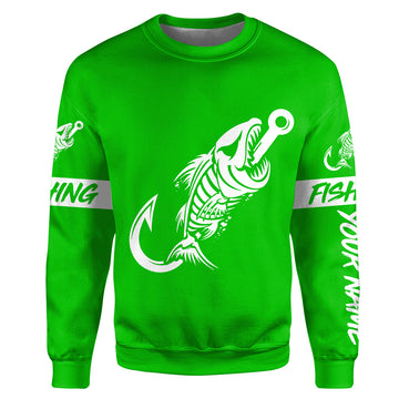 Green Fish hook skull fish reaper skeleton Custom name fishing jerseys | Sweatshirt - NPQ780