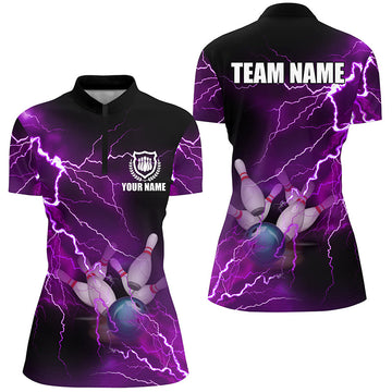 Women's Bowling Quarter Zip Jersey - Custom Purple Lightning Design N6220