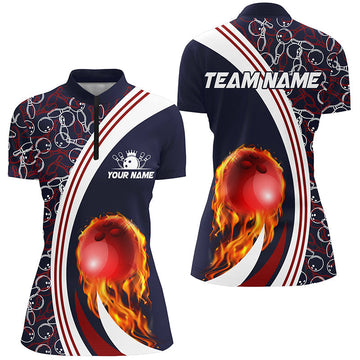 Women's Navy Camo Flame Bowling Quarter Zip Shirt N6716