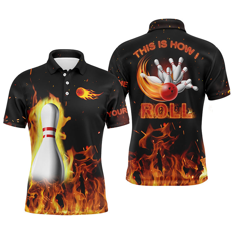 Men's Custom Black Flame Bowling Shirt N4435