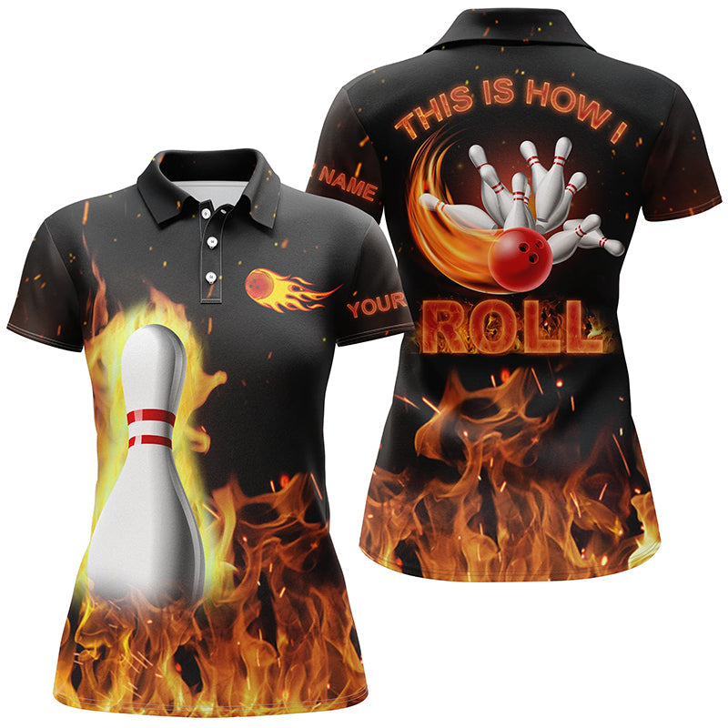 Women's Custom Black Flame Bowling Shirt N4435