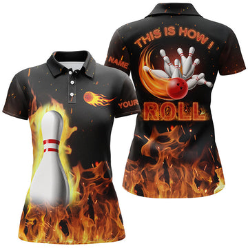 Women's Custom Black Flame Bowling Shirt N4435