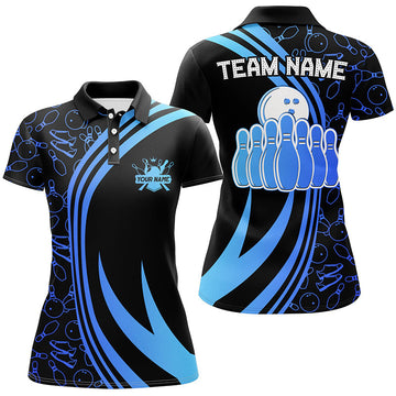 Black Women's Custom Blue Neon Bowling Shirts N7537
