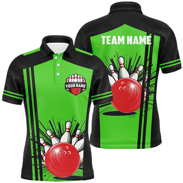 Men's Black & Green Retro Bowling Polo, Quarter Zip N7688