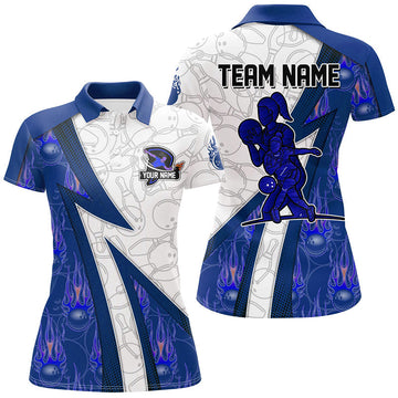 Women's Blue Flame Camo Bowling Polo Shirt N7937
