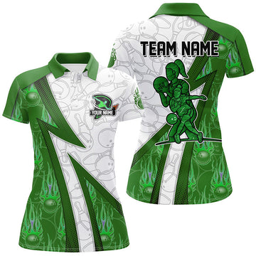 Women's Green Flame Camo Bowling Polo Shirt N7938