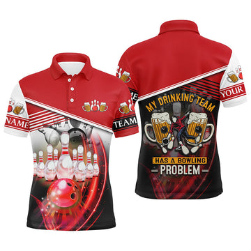 Red Custom Bowling Polo Shirt for Men - "My Drinking Team Has a Bowling Problem" N4811