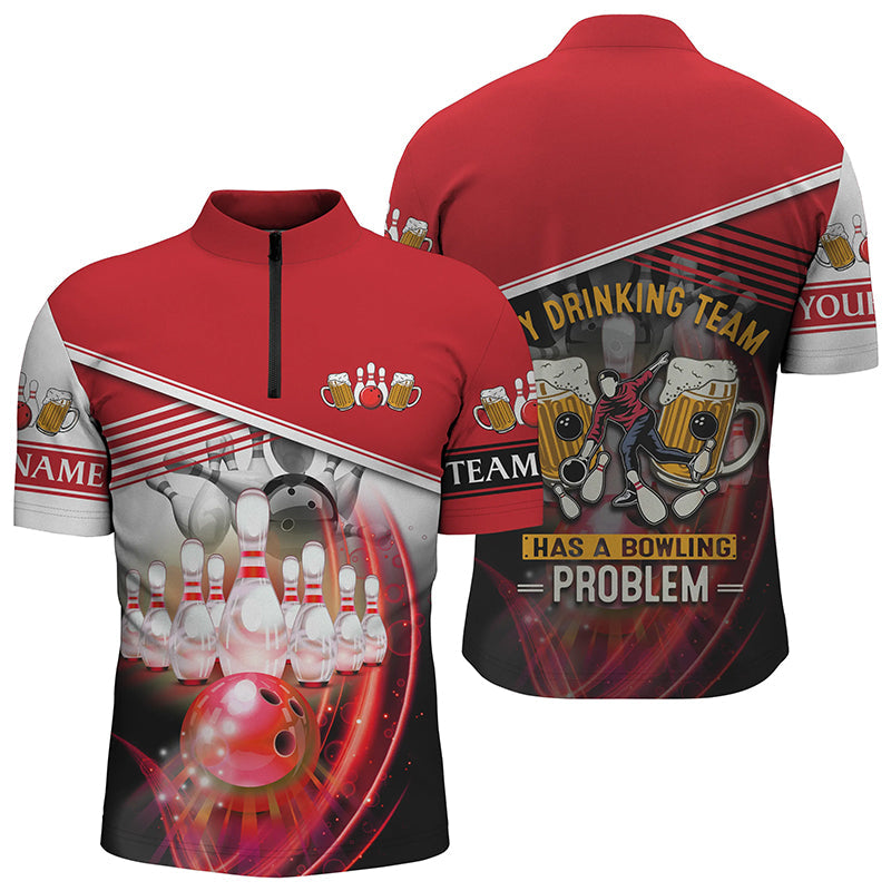 Men's Red Bowling Quarter Zip Shirt - Custom Team Name N4811