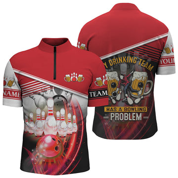 Men's Red Bowling Quarter Zip Shirt - Custom Team Name N4811
