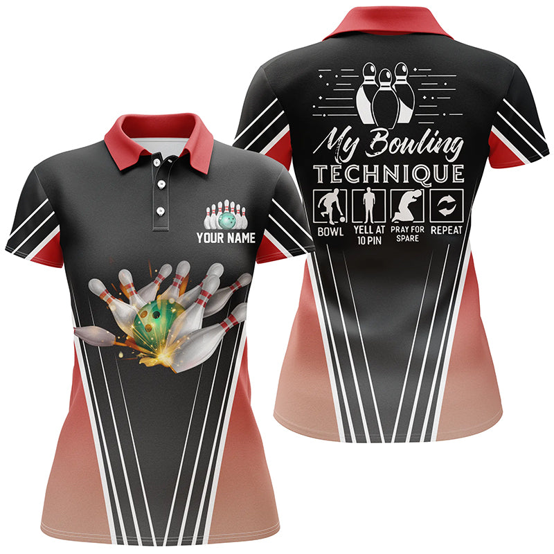 Red Women's Bowling Polo Shirt - Custom Name N4814