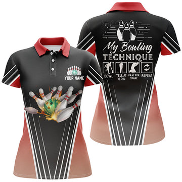 Red Women's Bowling Polo Shirt - Custom Name N4814